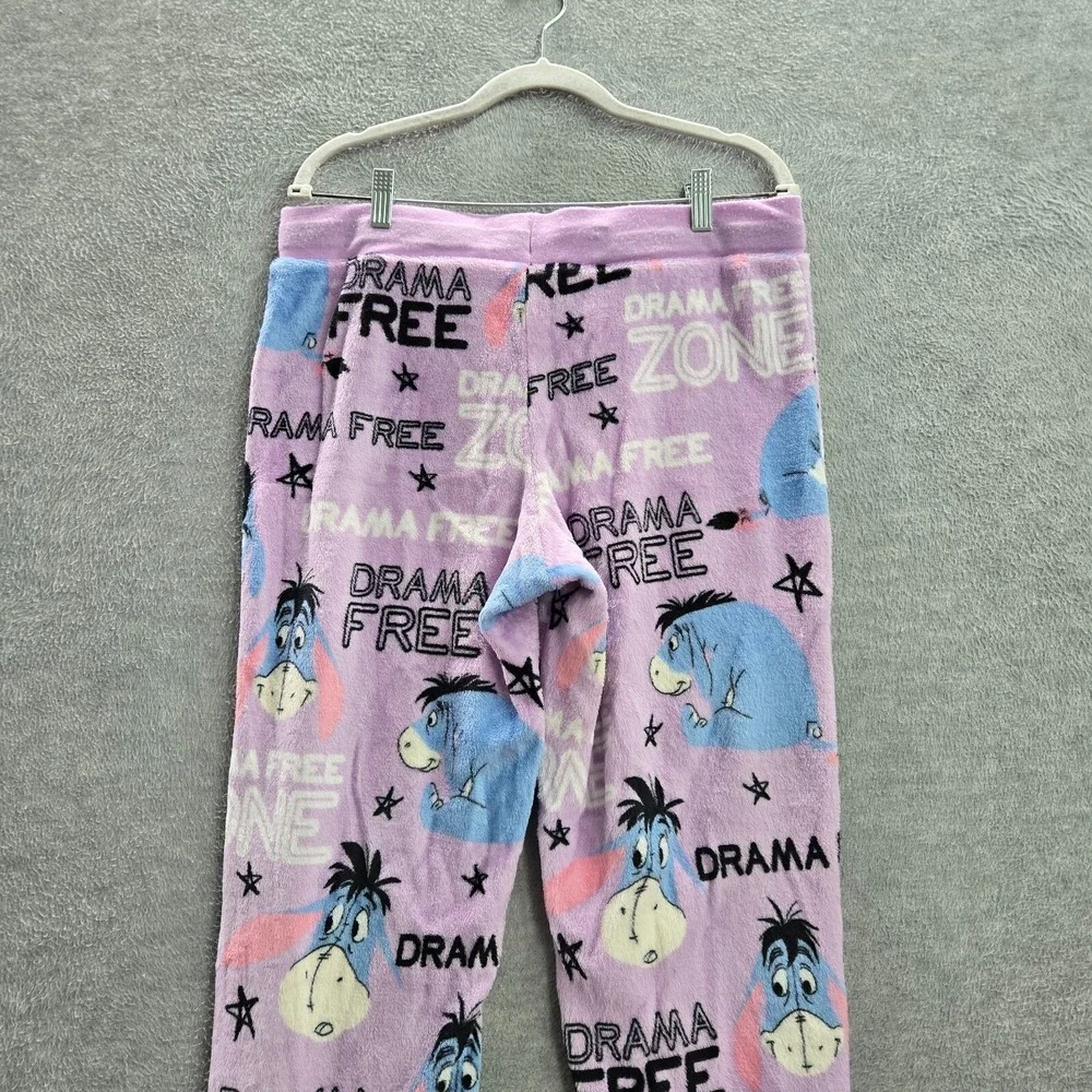 Disney Women Sleepwear Large Purple Pajama Pants Eeyore Drama Free Zone Fleece - Picture 8 of 13